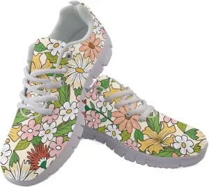 Jeiento Athletic Running Shoes for Women Girls Floral Lightweight Walking Shoes Fashion Sneakers for Men Tennis Shoes Breathable Mesh Gym Sports Shoes