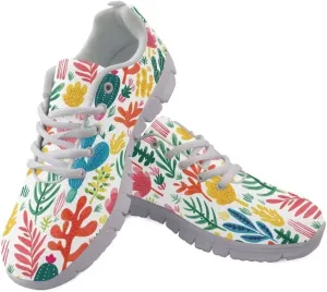 Jeiento Athletic Running Shoes for Women Girls Floral Lightweight Walking Shoes Fashion Sneakers for Men Tennis Shoes Breathable Mesh Gym Sports Shoes