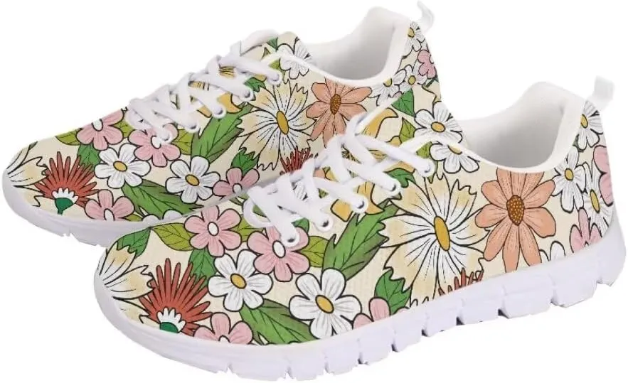 Jeiento Athletic Running Shoes for Women Girls Floral Lightweight Walking Shoes Fashion Sneakers for Men Tennis Shoes Breathable Mesh Gym Sports Shoes