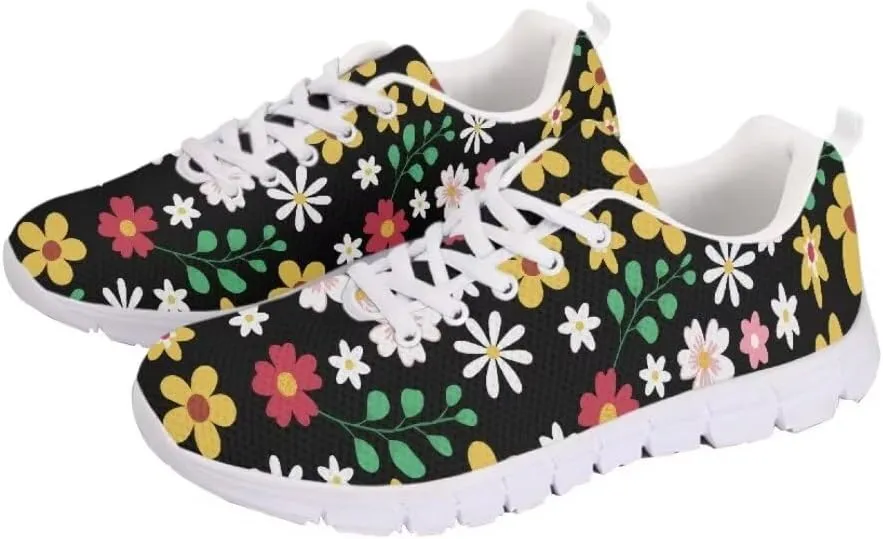 Jeiento Athletic Running Shoes for Women Girls Floral Lightweight Walking Shoes Fashion Sneakers for Men Tennis Shoes Breathable Mesh Gym Sports Shoes