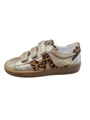 Marco Morro metallic gold sneaker with leopard-print suede and velcro straps