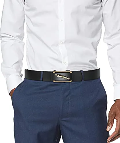 Oyifan Black Leather Belt for Men, 1 3/8 Slide Ratchet Belt For Men Dress Pant Shirt Oxfords Casual Jeans, trim To Fit