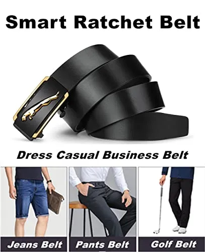 Oyifan Black Leather Belt for Men, 1 3/8 Slide Ratchet Belt For Men Dress Pant Shirt Oxfords Casual Jeans, trim To Fit