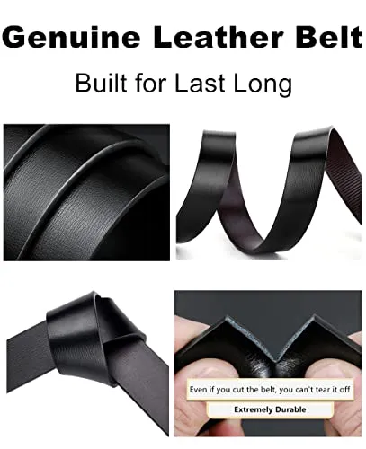 Oyifan Black Leather Belt for Men, 1 3/8 Slide Ratchet Belt For Men Dress Pant Shirt Oxfords Casual Jeans, trim To Fit