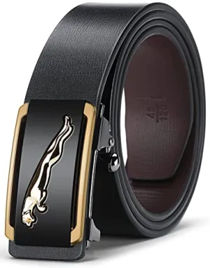 Oyifan Black Leather Belt for Men, 1 3/8 Slide Ratchet Belt For Men Dress Pant Shirt Oxfords Casual Jeans, trim To Fit
