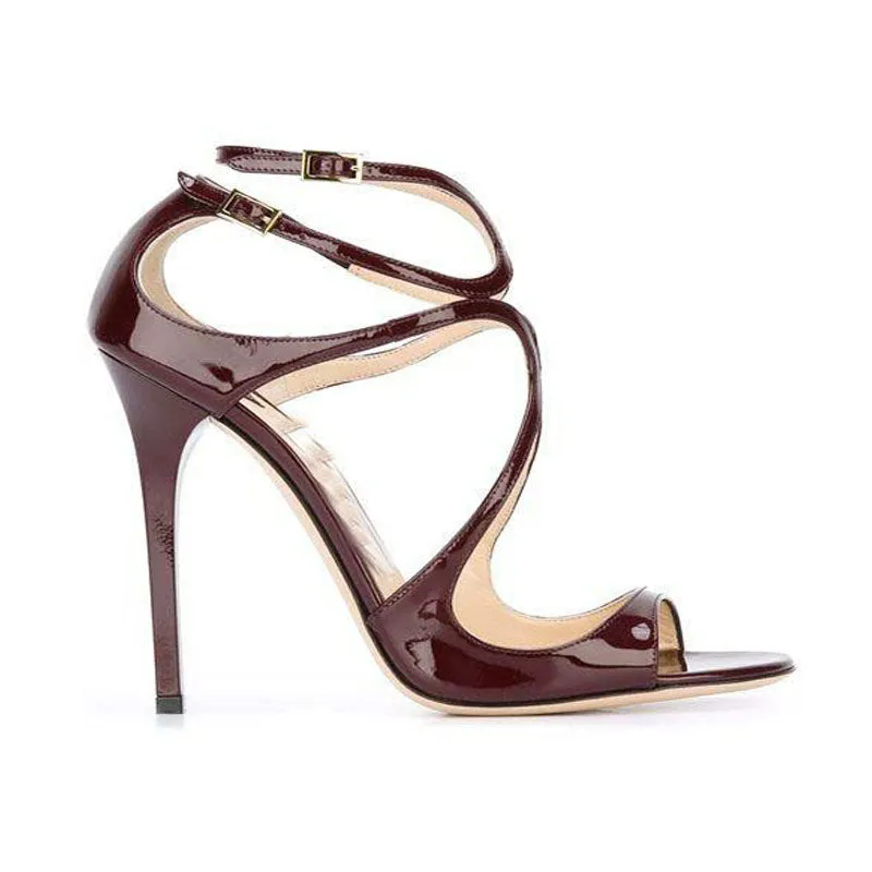 Patent Leather Cutout Buckle High Heel Sandals