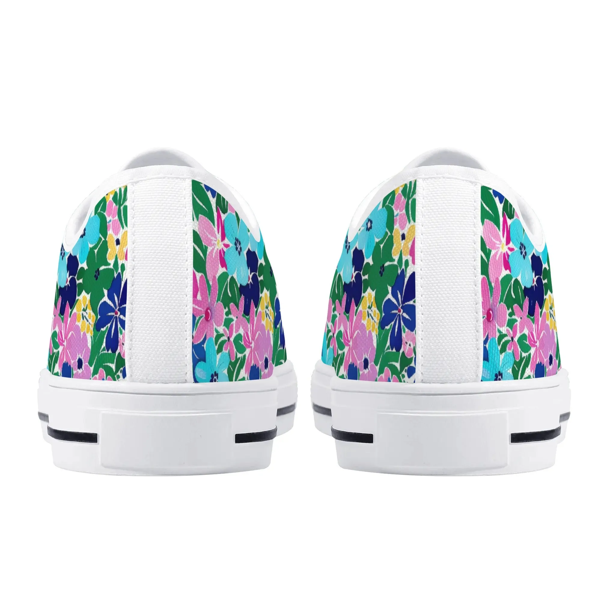 Rainbow Blooms: Vibrant Multi-color Watercolor Flowers in Full Bloom Womens Low Top Canvas Sneakers US5.5 - US12