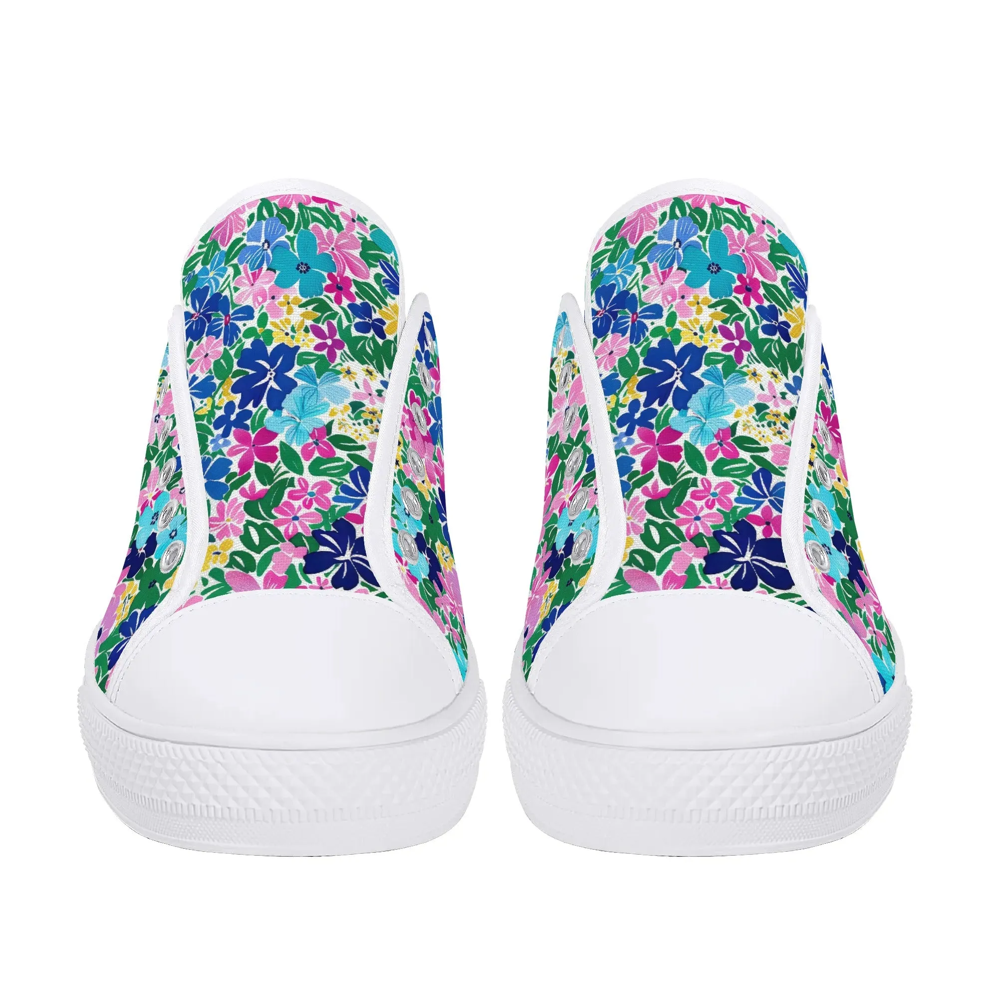 Rainbow Blooms: Vibrant Multi-color Watercolor Flowers in Full Bloom Womens Low Top Canvas Sneakers US5.5 - US12