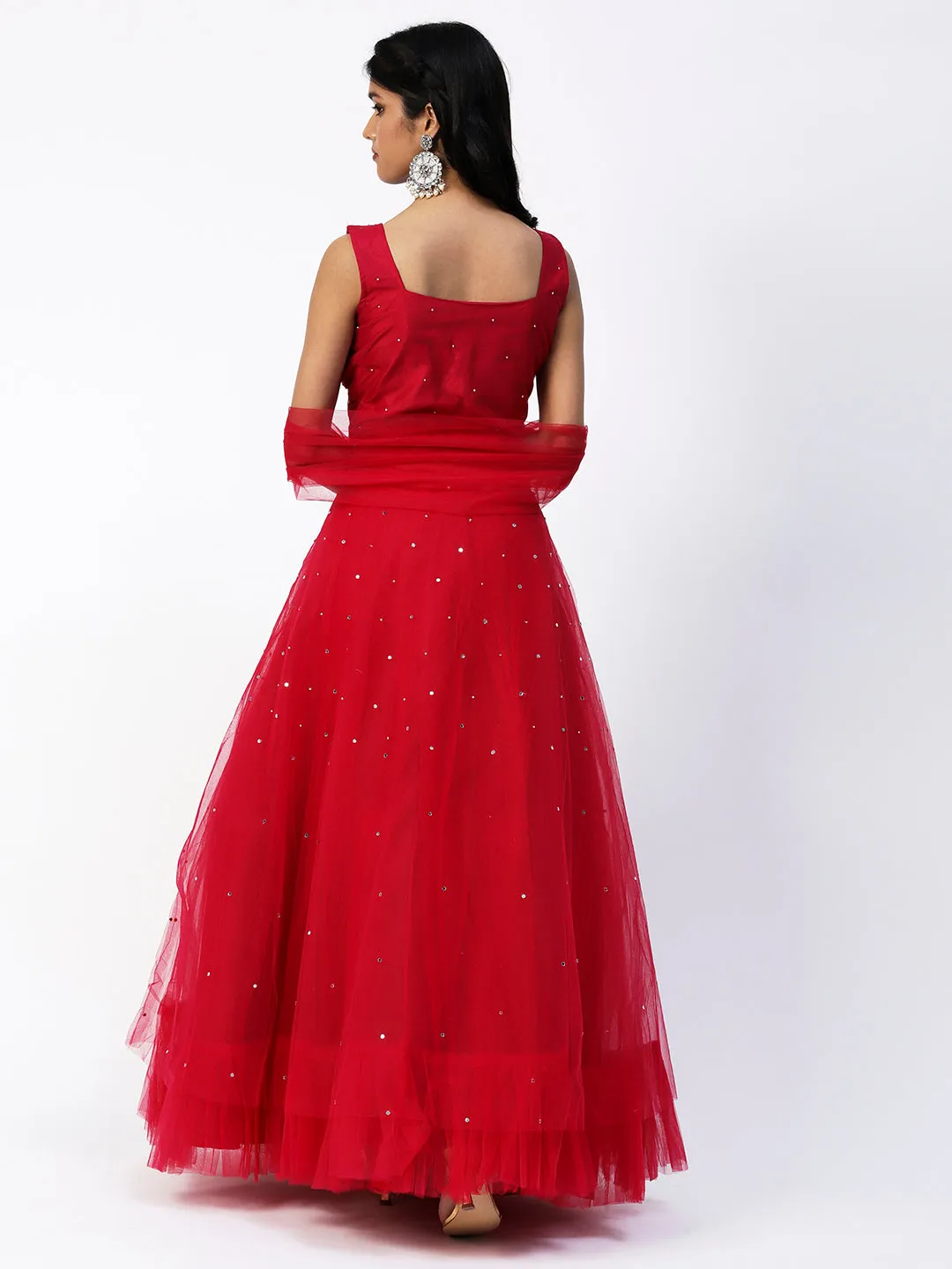 Red Georgette Lehenga with Beautiful Floral Embroidery
