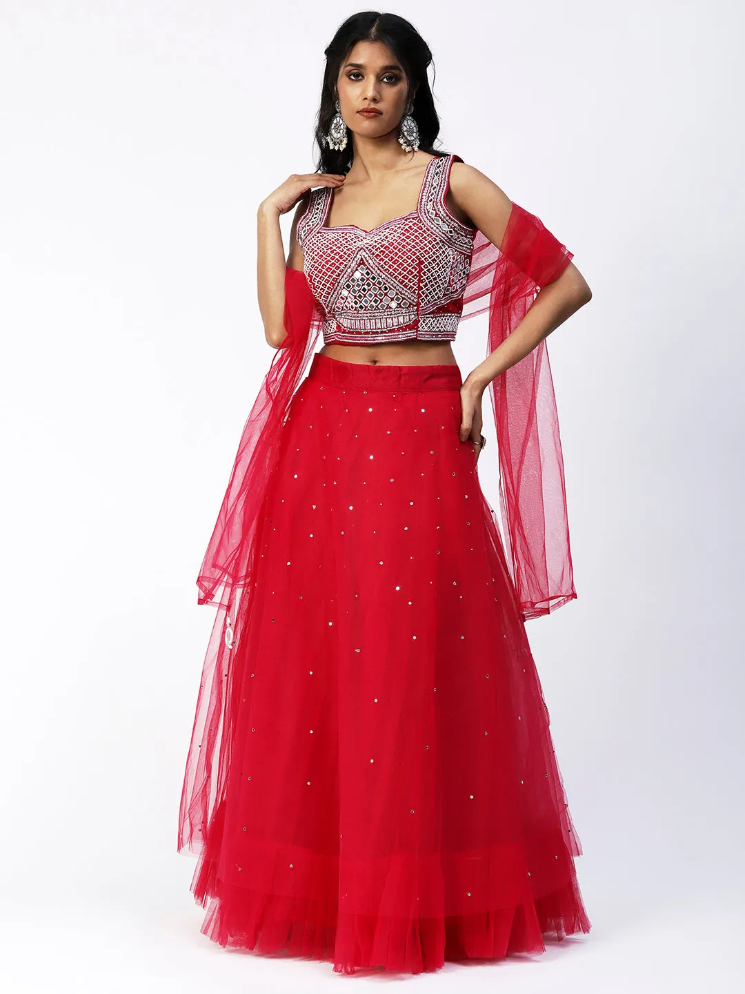Red Georgette Lehenga with Beautiful Floral Embroidery