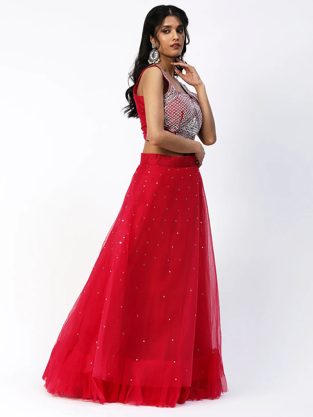 Red Georgette Lehenga with Beautiful Floral Embroidery