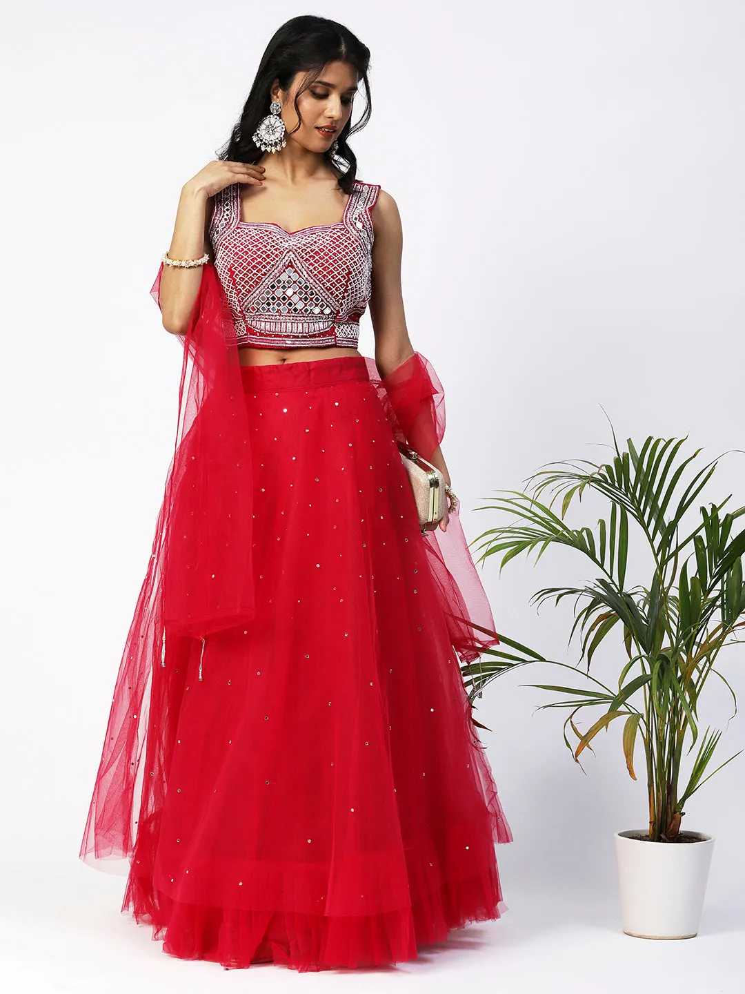 Red Georgette Lehenga with Beautiful Floral Embroidery