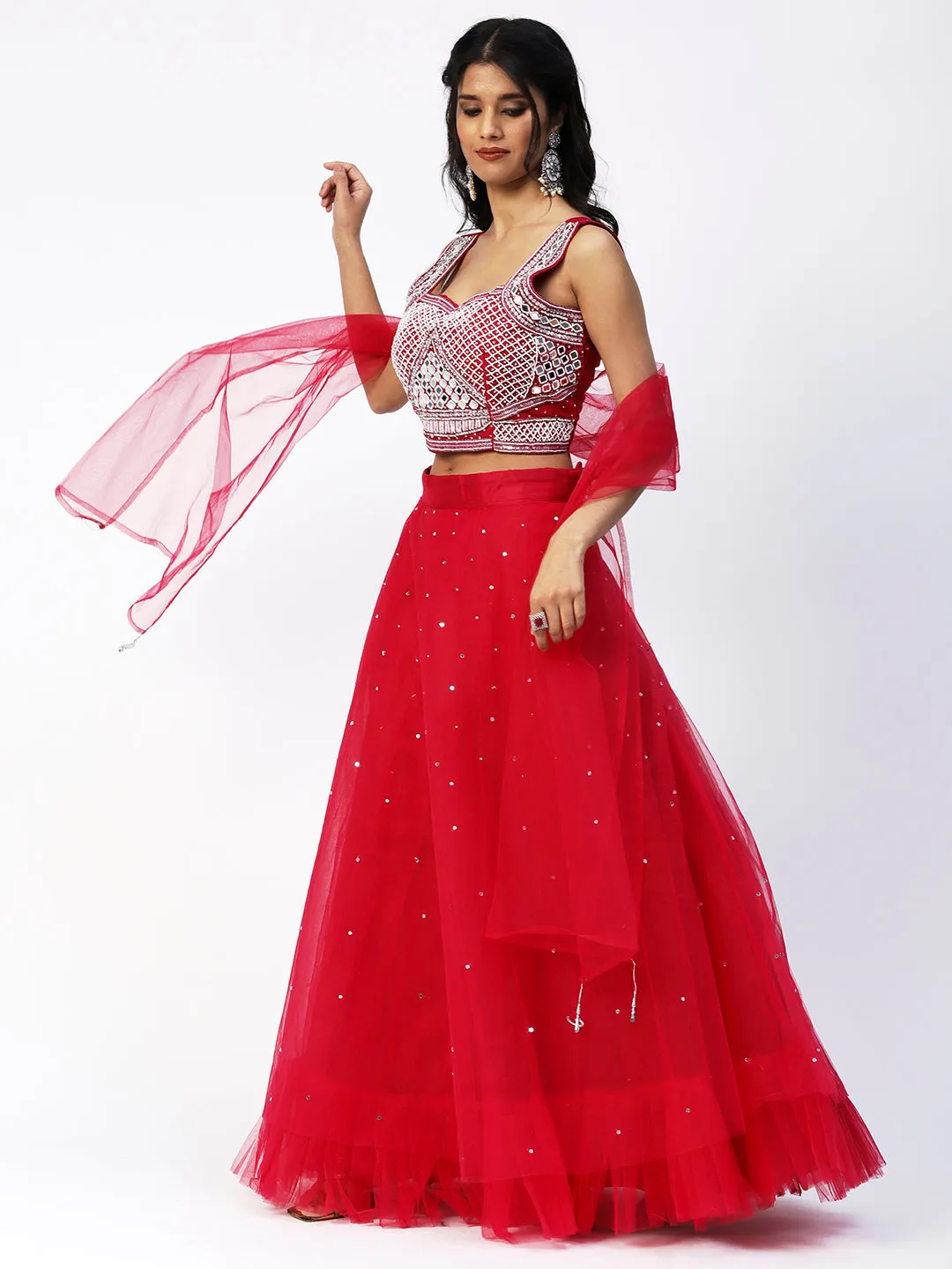 Red Georgette Lehenga with Beautiful Floral Embroidery