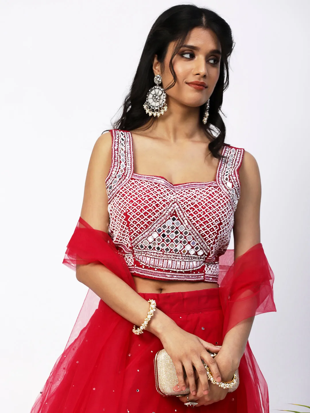 Red Georgette Lehenga with Beautiful Floral Embroidery