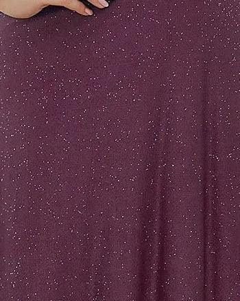 Short Sleeve V-Neck Ribbon Waist A-Line Evening Dress | Dark Purple