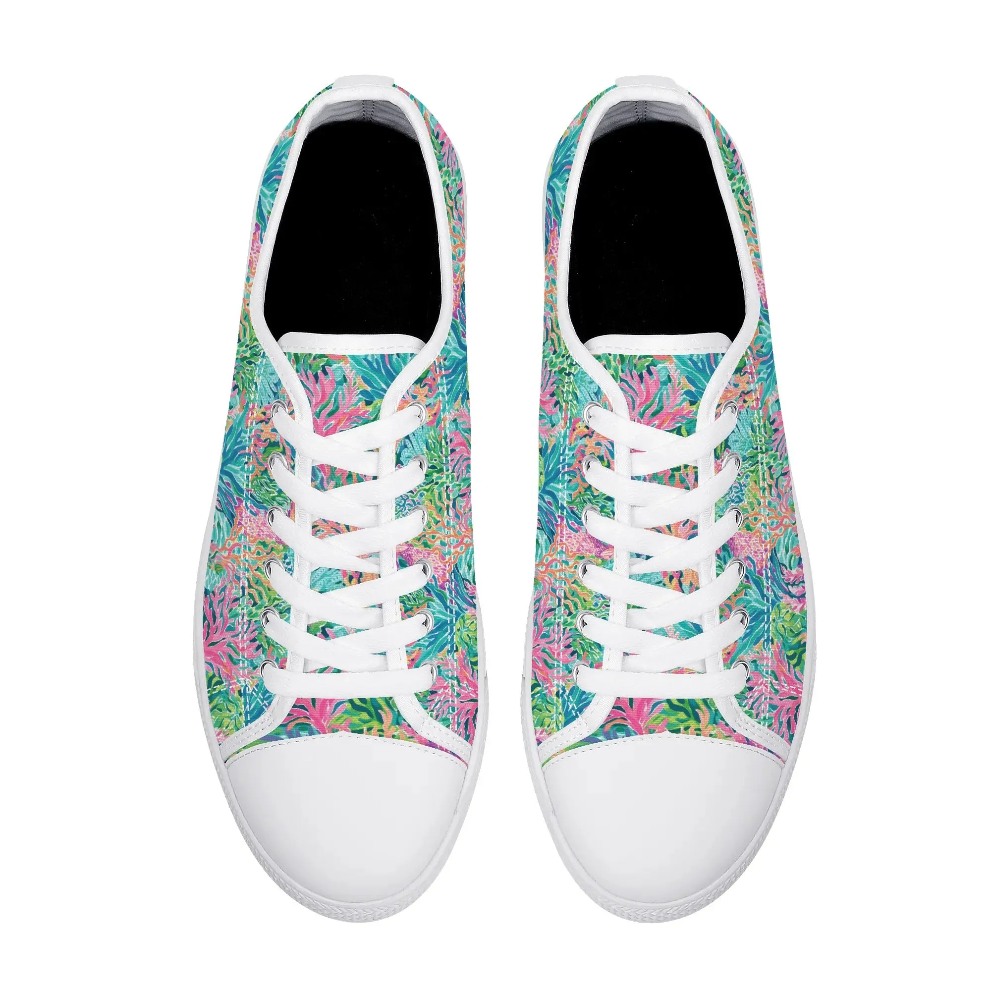 Submerged Spectrum: Vibrant Watercolor Depiction of Underwater Coral Womens Low Top Canvas Sneakers US5.5 - US12