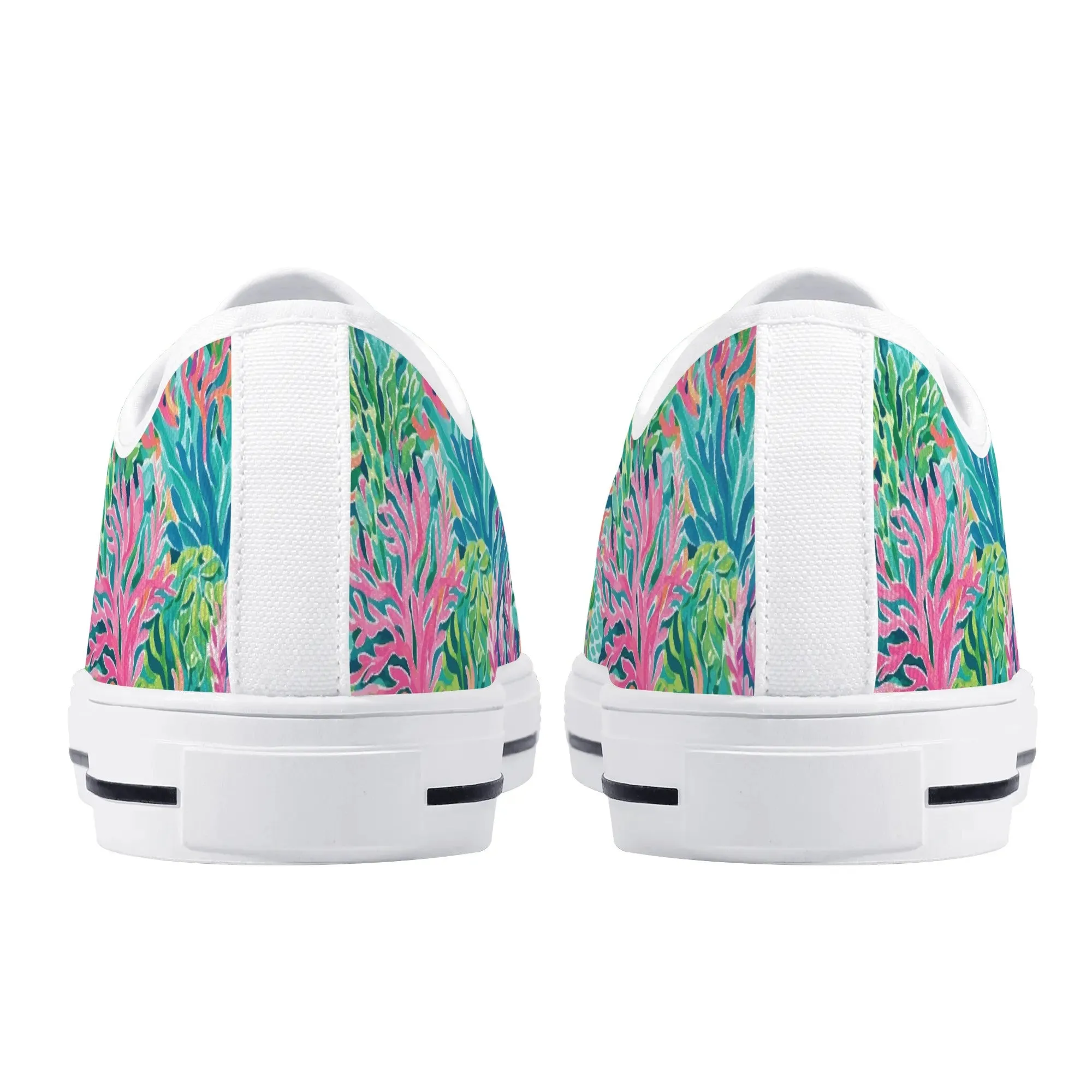 Submerged Spectrum: Vibrant Watercolor Depiction of Underwater Coral Womens Low Top Canvas Sneakers US5.5 - US12