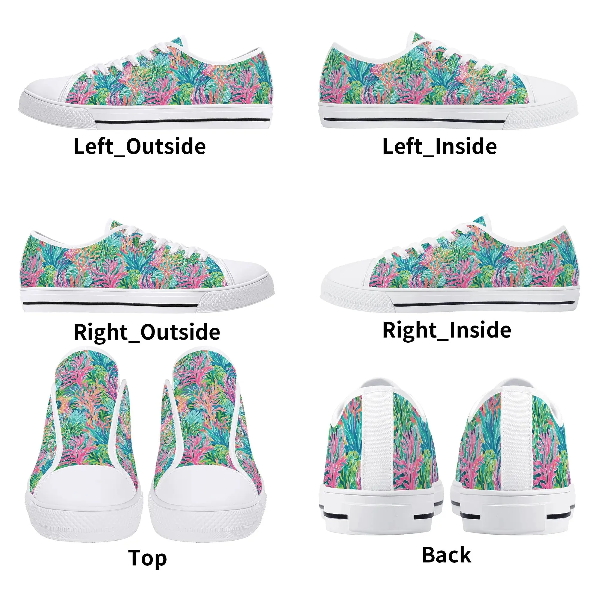 Submerged Spectrum: Vibrant Watercolor Depiction of Underwater Coral Womens Low Top Canvas Sneakers US5.5 - US12