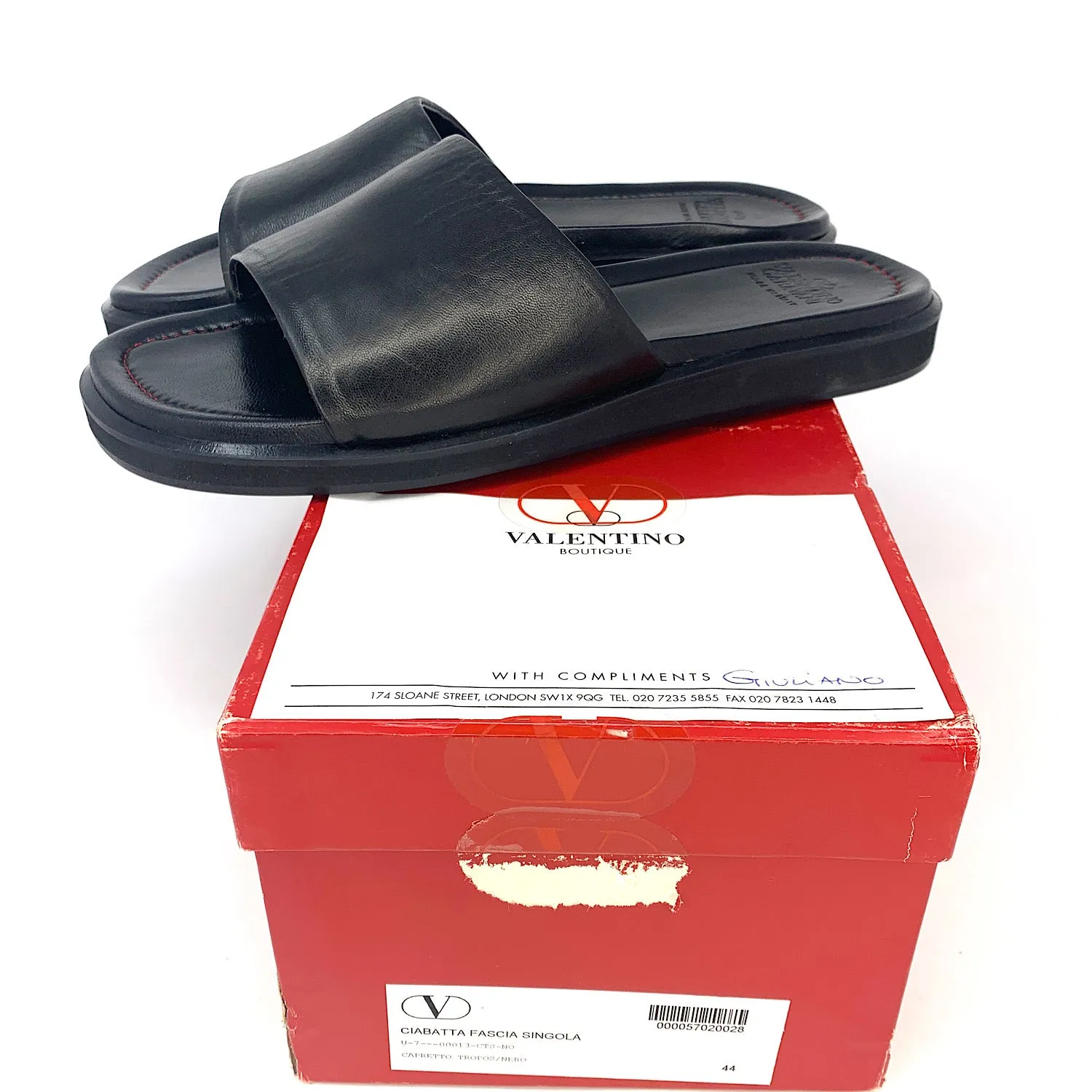 Valentino Garavani Black Leather Men's Slide Sandals- Size 44 EU/10 US