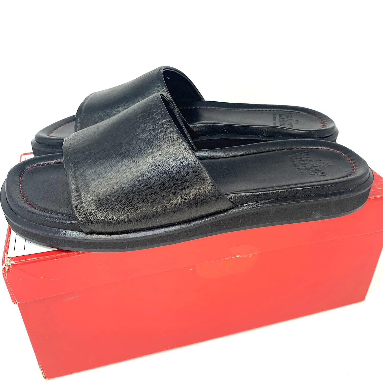 Valentino Garavani Black Leather Men's Slide Sandals- Size 44 EU/10 US