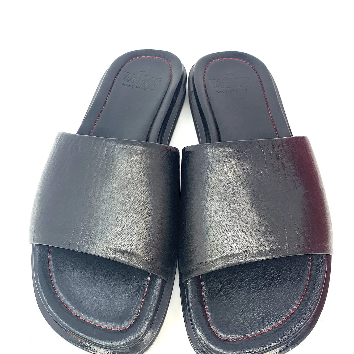 Valentino Garavani Black Leather Men's Slide Sandals- Size 44 EU/10 US