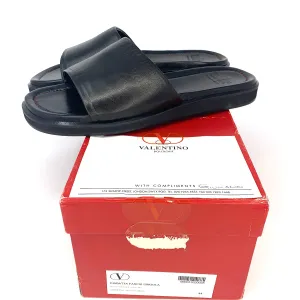 Valentino Garavani Black Leather Men's Slide Sandals- Size 44 EU/10 US
