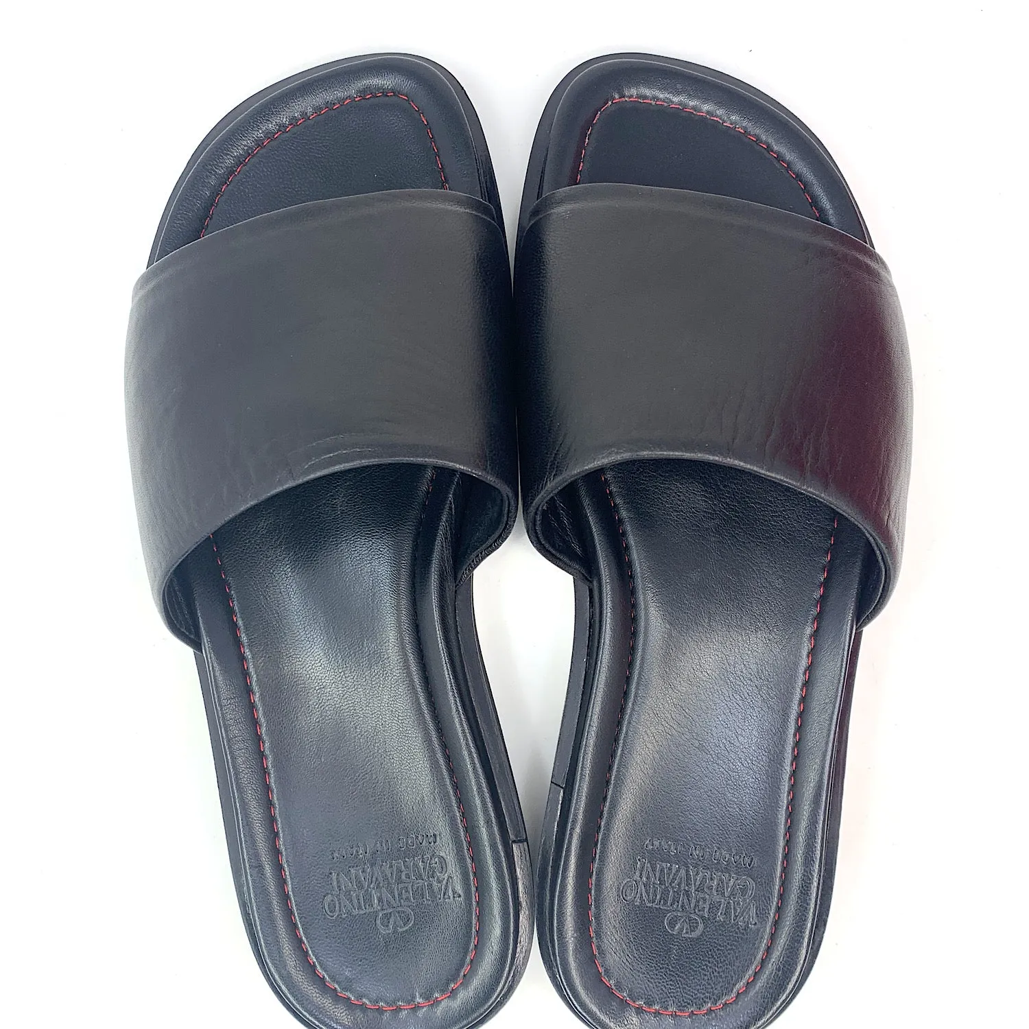 Valentino Garavani Black Leather Men's Slide Sandals- Size 44 EU/10 US