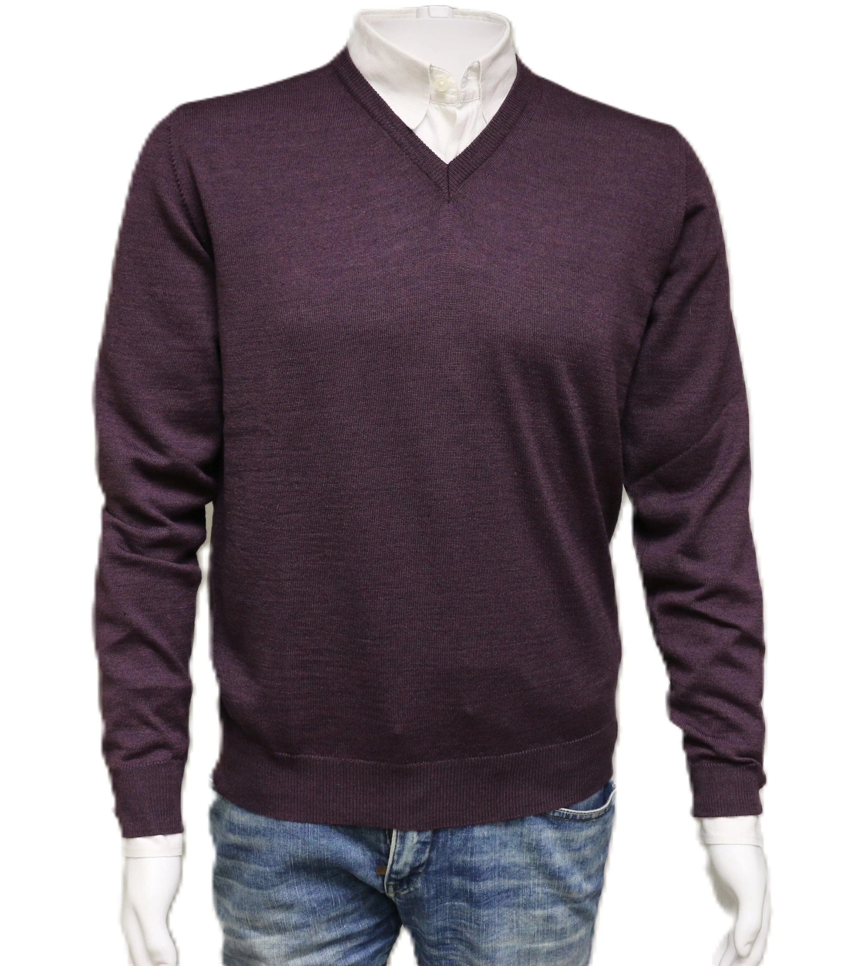 Williams Wilson Purple Pure Wool Suede VNeck Sweater