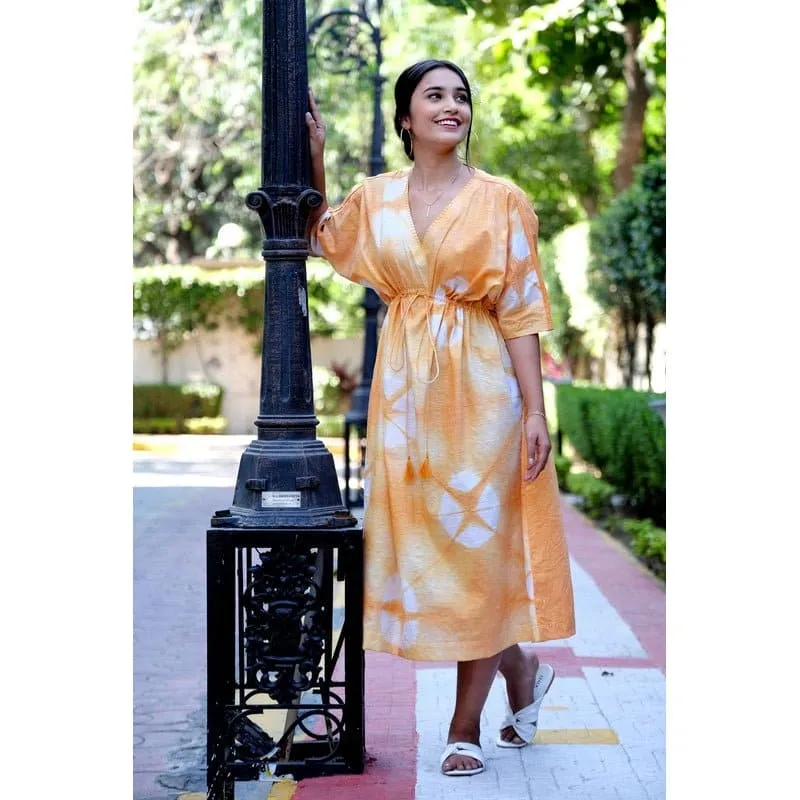 Women Yellow Clamp Dye Kaftaan Dress