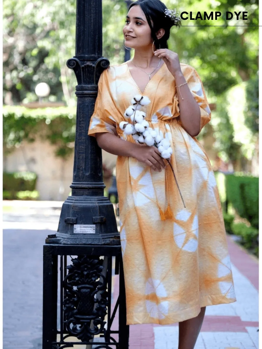Women Yellow Clamp Dye Kaftaan Dress