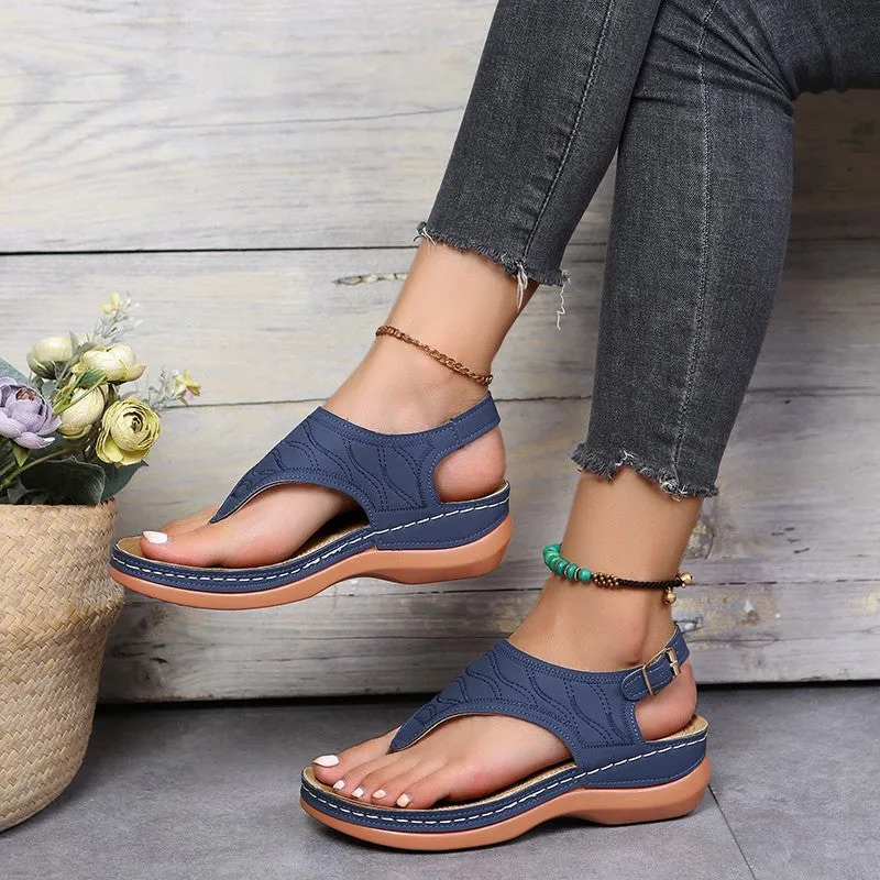 Women's Roman Style One Word Buckle Large Size Sandals