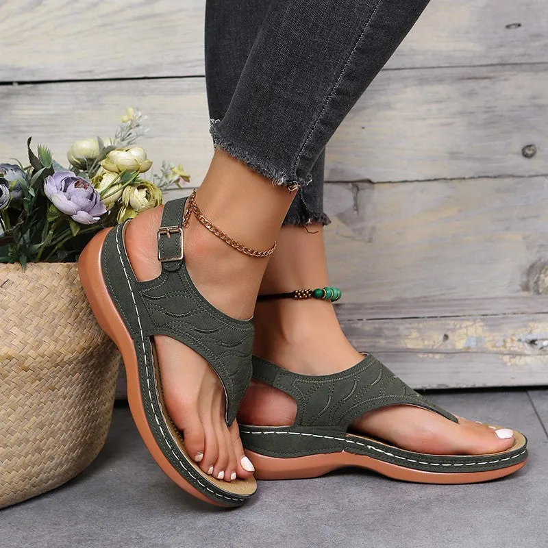 Women's Roman Style One Word Buckle Large Size Sandals