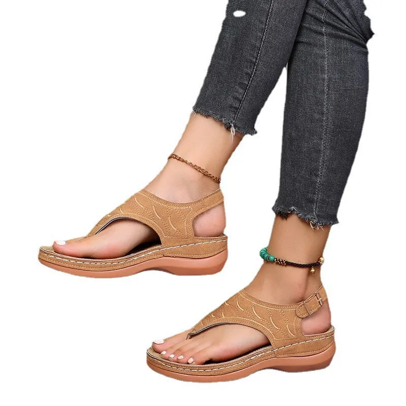 Women's Roman Style One Word Buckle Large Size Sandals