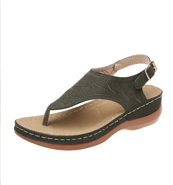 Women's Roman Style One Word Buckle Large Size Sandals