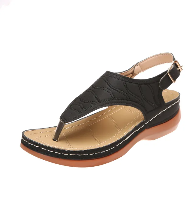 Women's Roman Style One Word Buckle Large Size Sandals