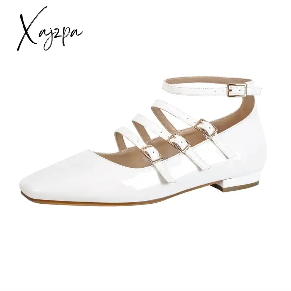 Xajzpa - Women Flats Square Toe Patent Leather Mary Jane  Strap Retro Elegant Big Size Daily Flats Pumps